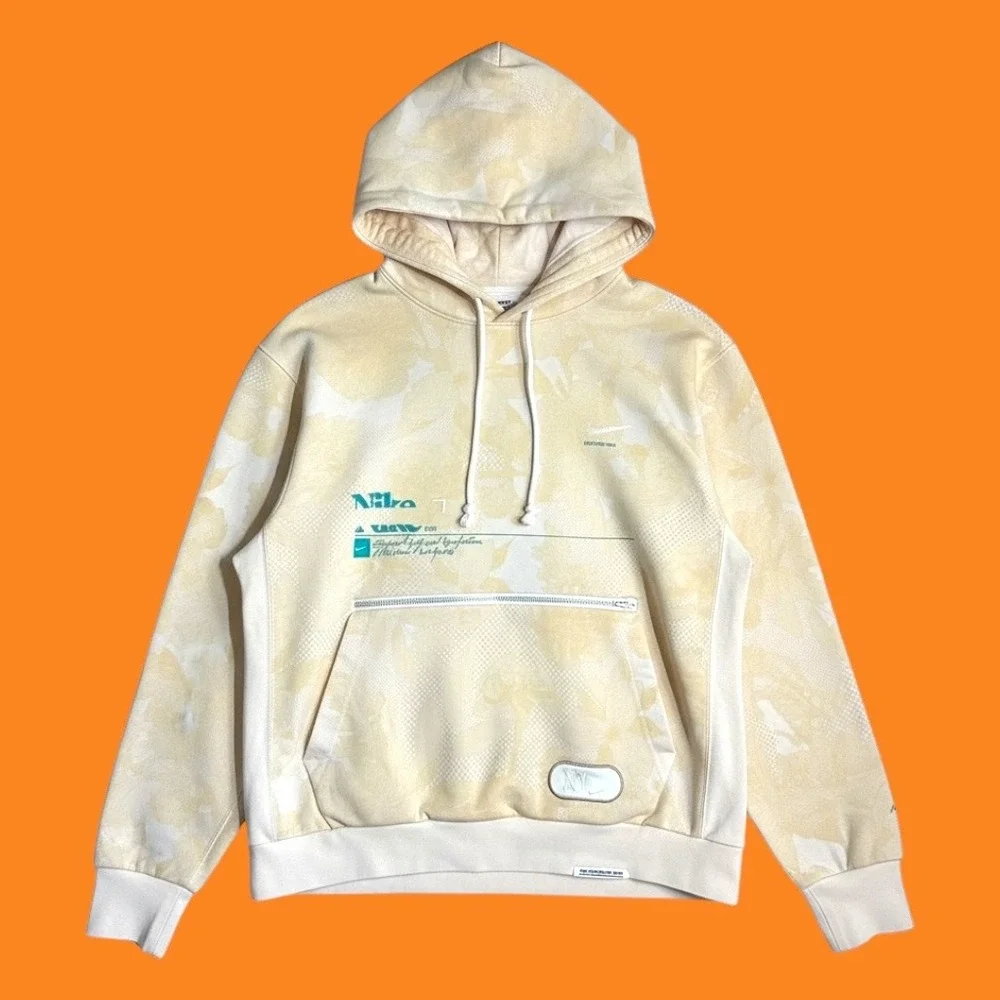 Nike Dri-FIT‎ Standard Issue Hoodie Men's Size M Cream Yellow Floral Graphic